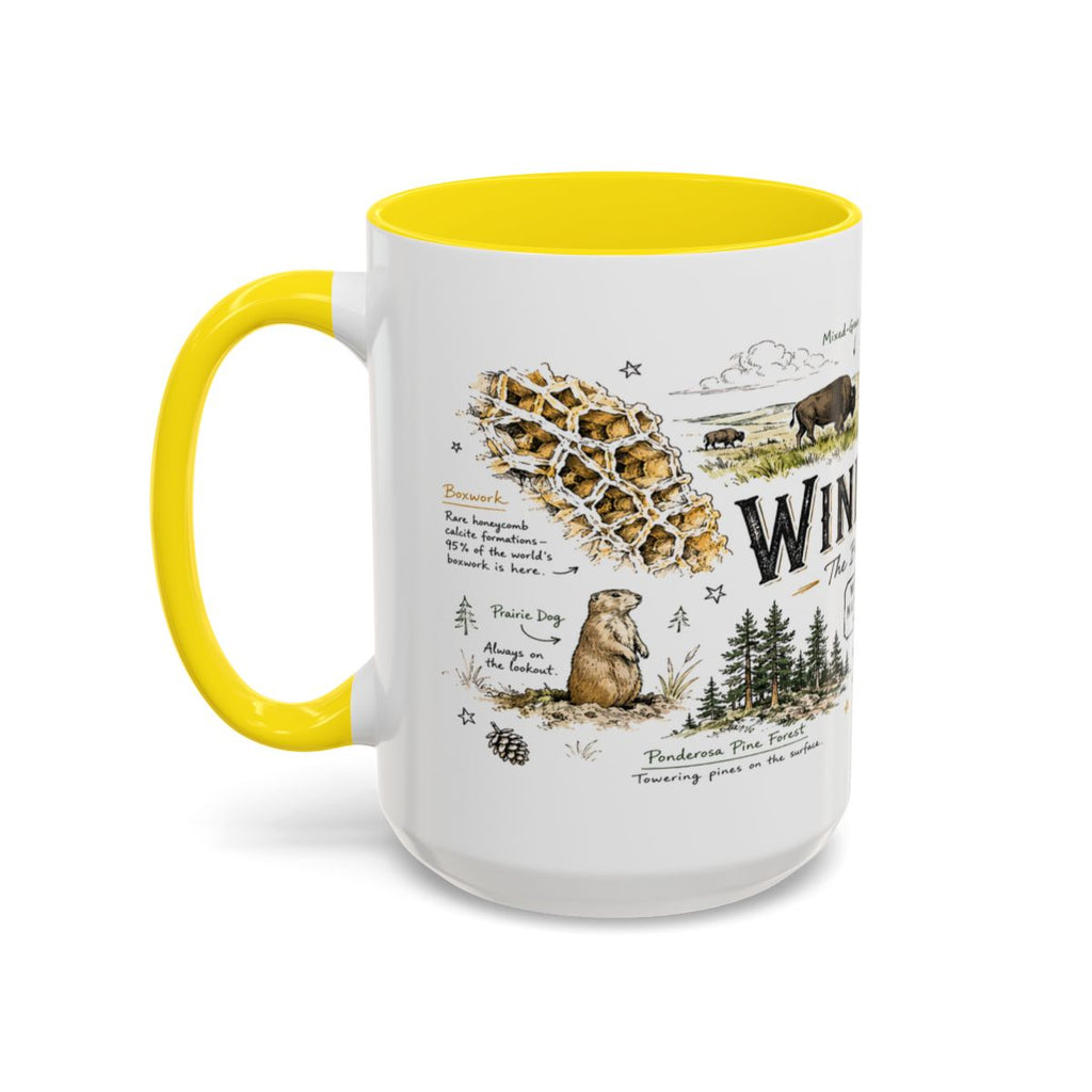 Wind Cave National Park Coffee Mug | South Dakota Cave Bison Prairie Gift | Accent Color Ceramic 11oz 15oz