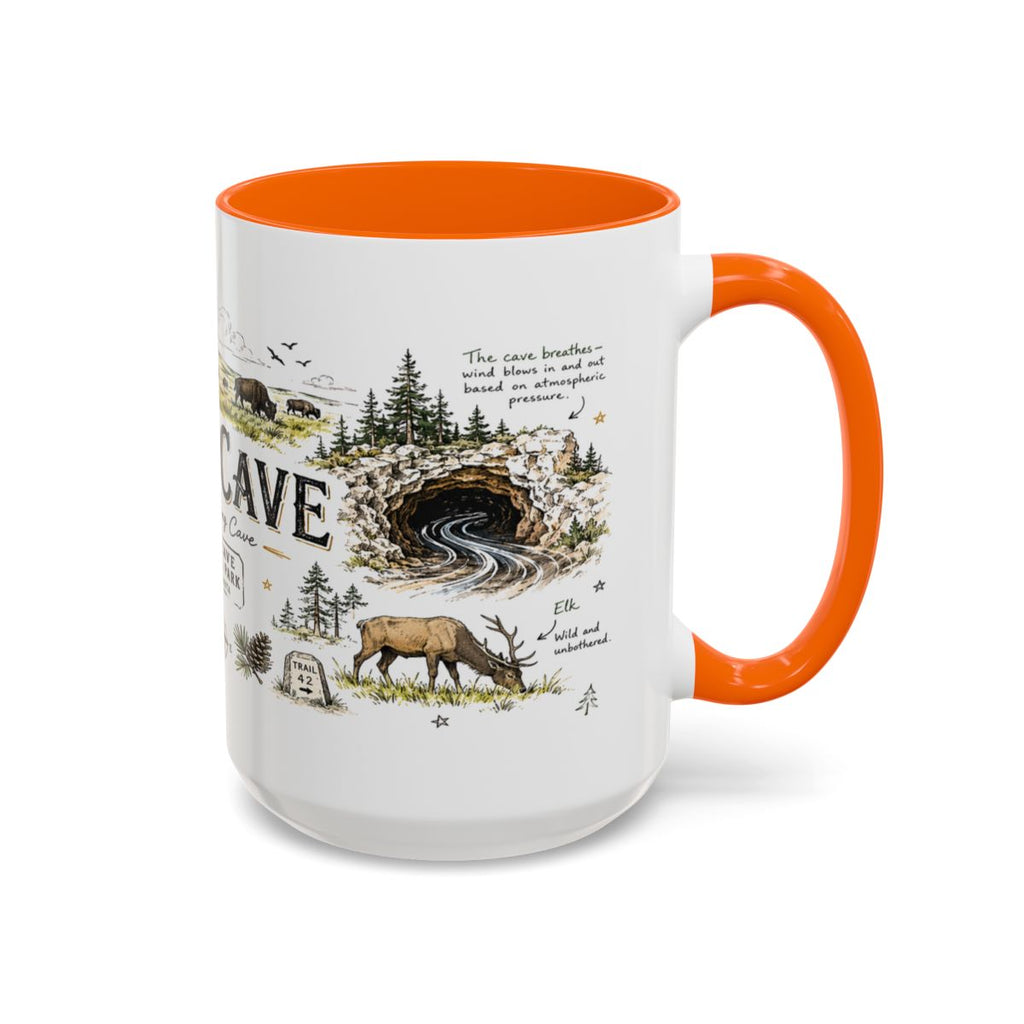 Wind Cave National Park Coffee Mug | South Dakota Cave Bison Prairie Gift | Accent Color Ceramic 11oz 15oz