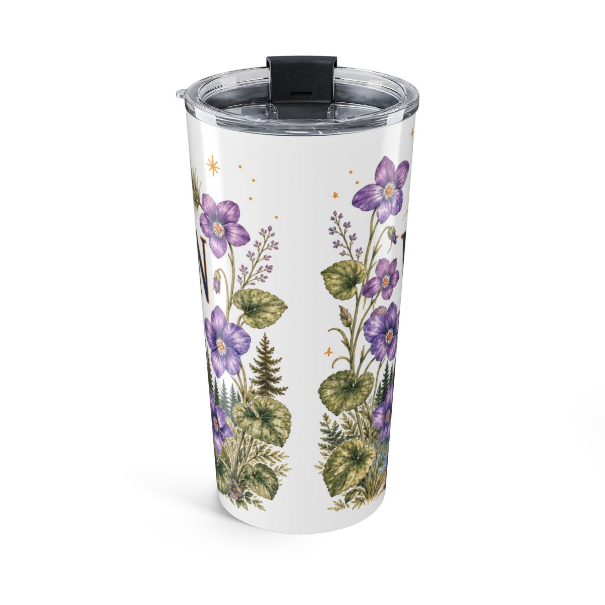Wisconsin State Flower Tumbler | Wood Violet Botanical Travel Cup | 20oz Stainless Steel Gift — back