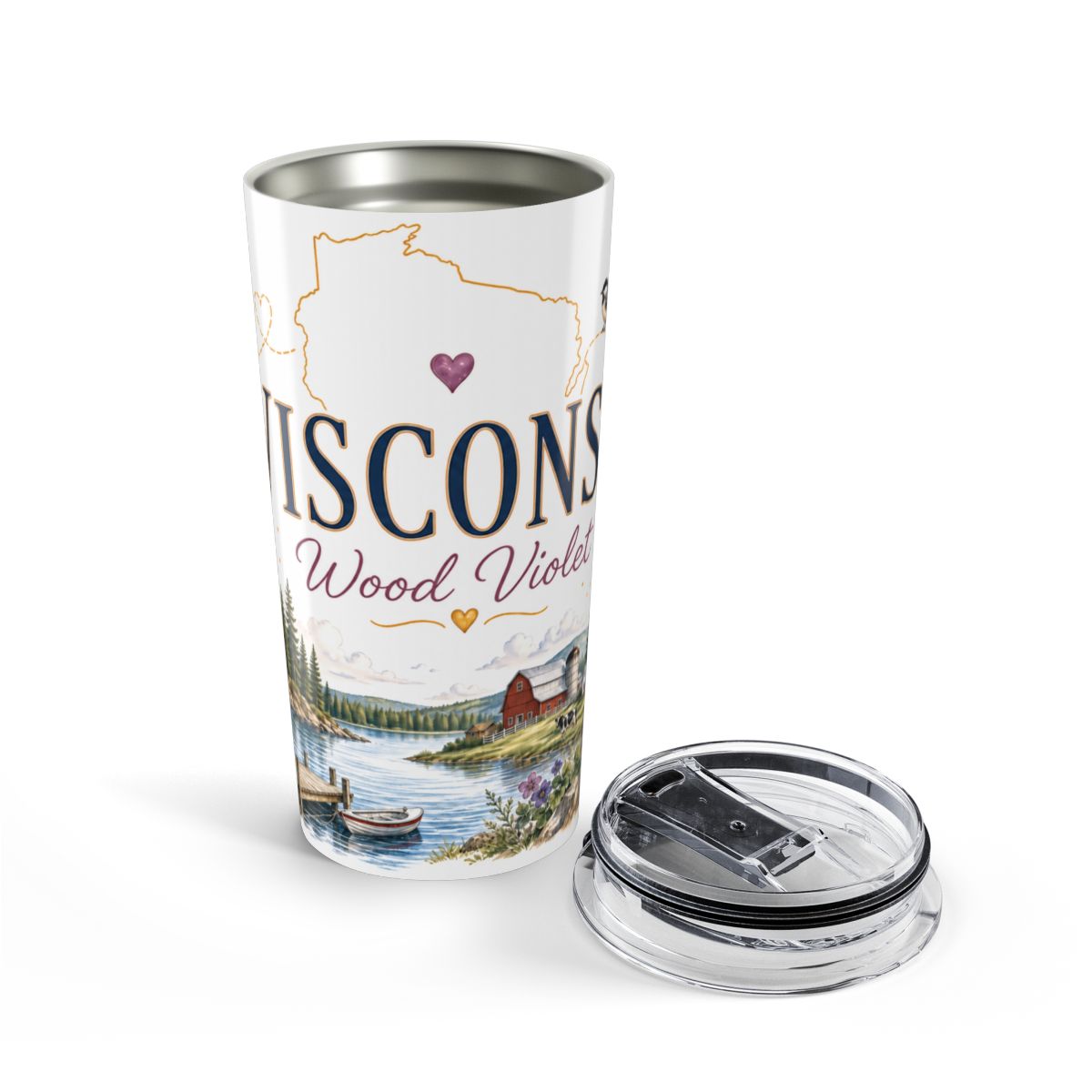 Wisconsin State Flower Tumbler | Wood Violet Botanical Travel Cup | 20oz Stainless Steel Gift — opened