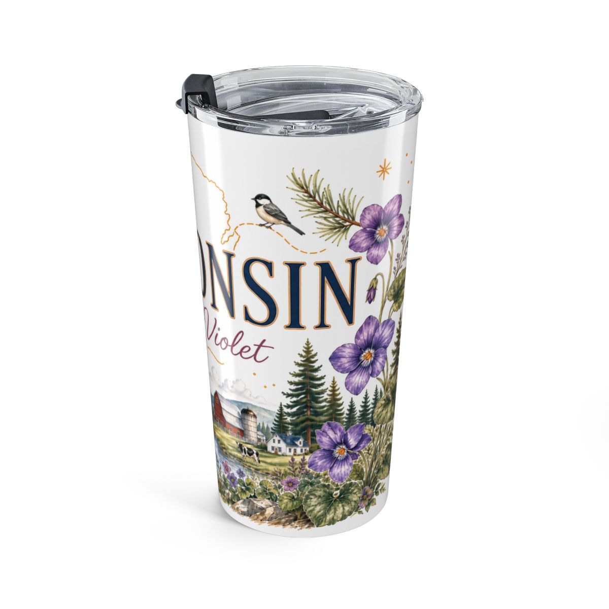 Wisconsin State Flower Tumbler | Wood Violet Botanical Travel Cup | 20oz Stainless Steel Gift — right