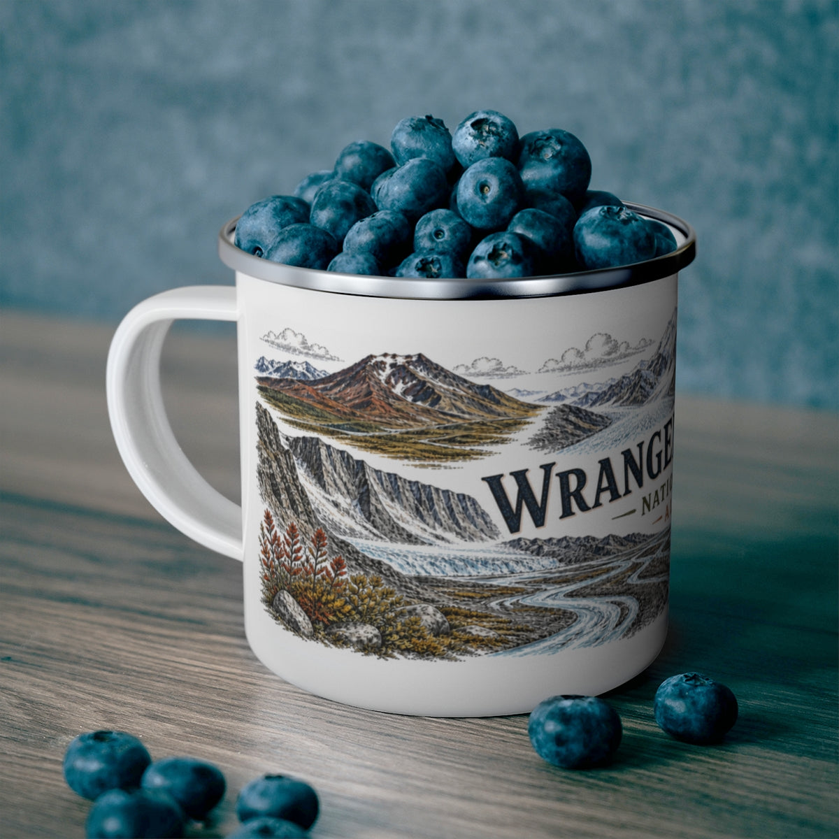 Wrangell-St. Elias National Park enamel camping mug outdoor lifestyle scene