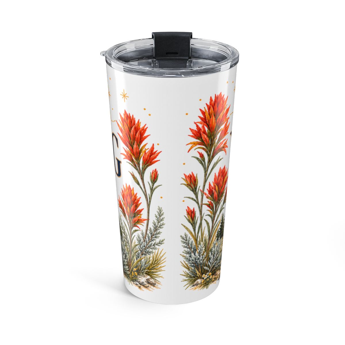 Wyoming State Flower Tumbler | Indian Paintbrush Botanical Travel Cup | 20oz Stainless Steel Gift — back