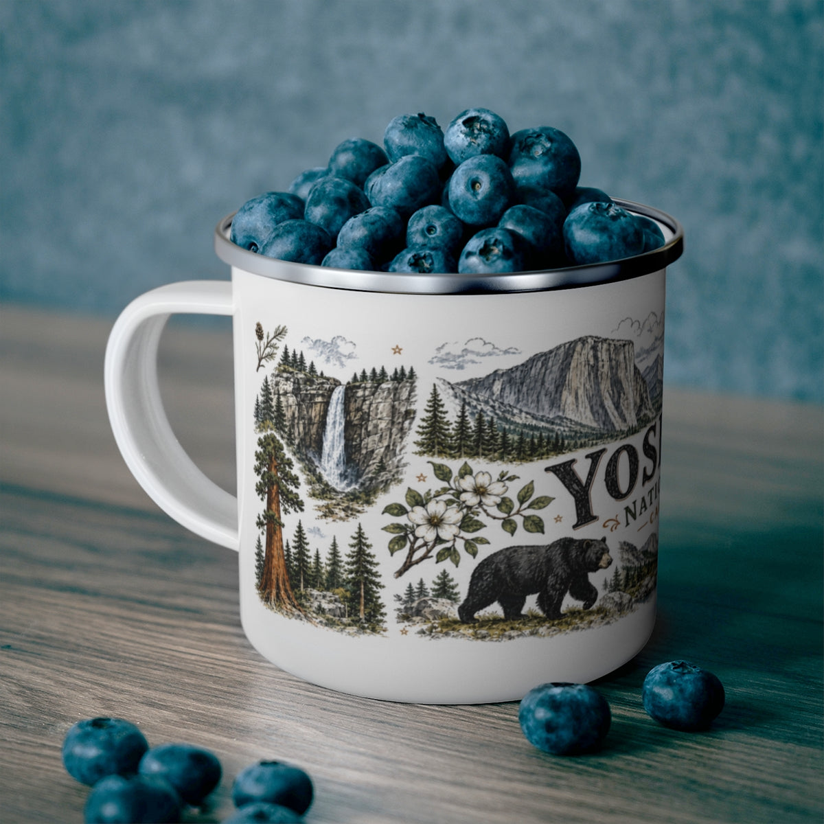 Yosemite National Park enamel camping mug outdoor lifestyle scene